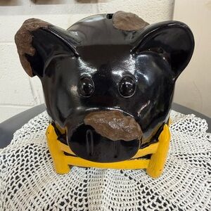 Black and Brown Piggy Bank with Yellow Accents